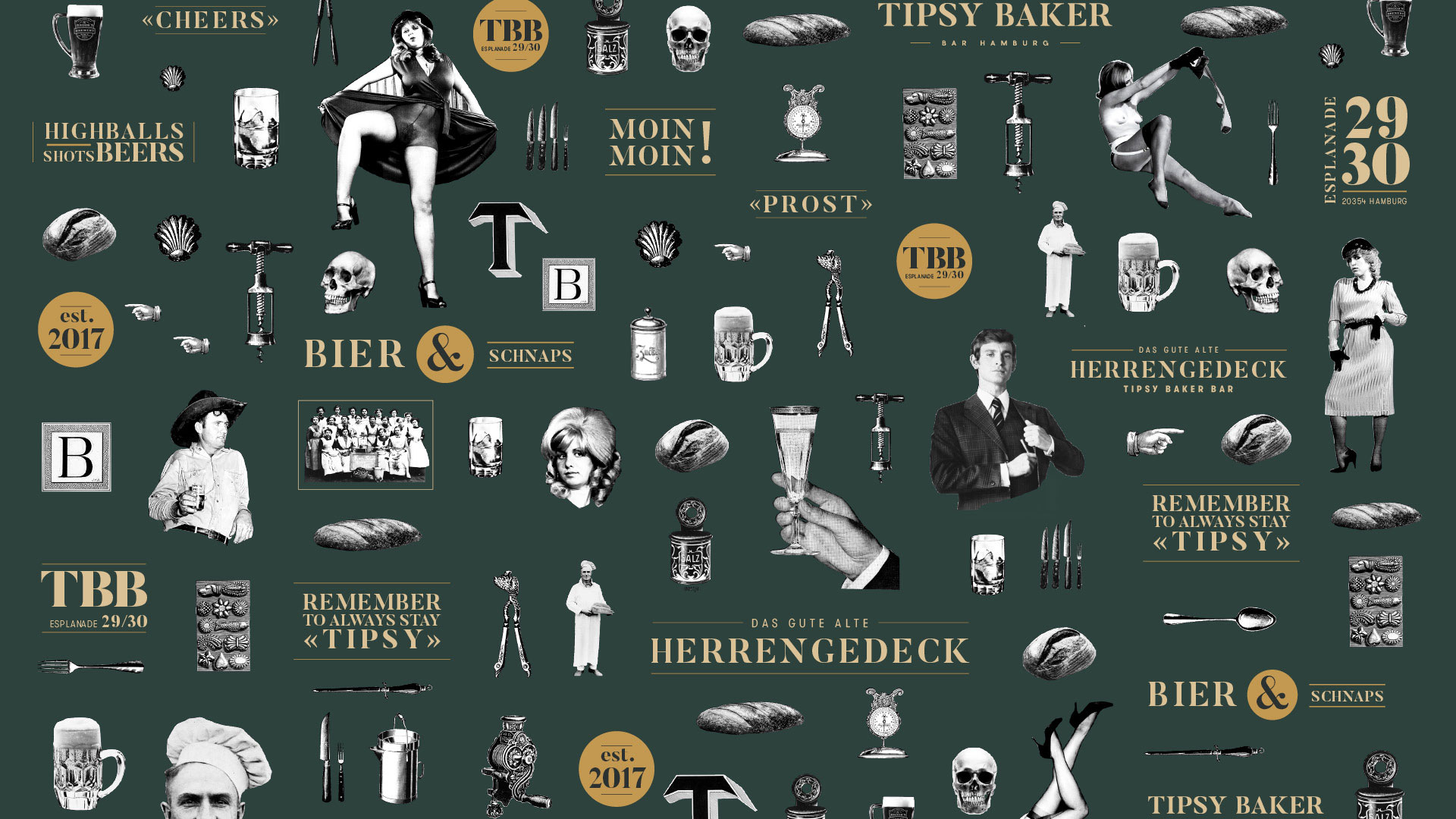 Tipsy baker Bar Hamburg Pattern mit Collagenelementen