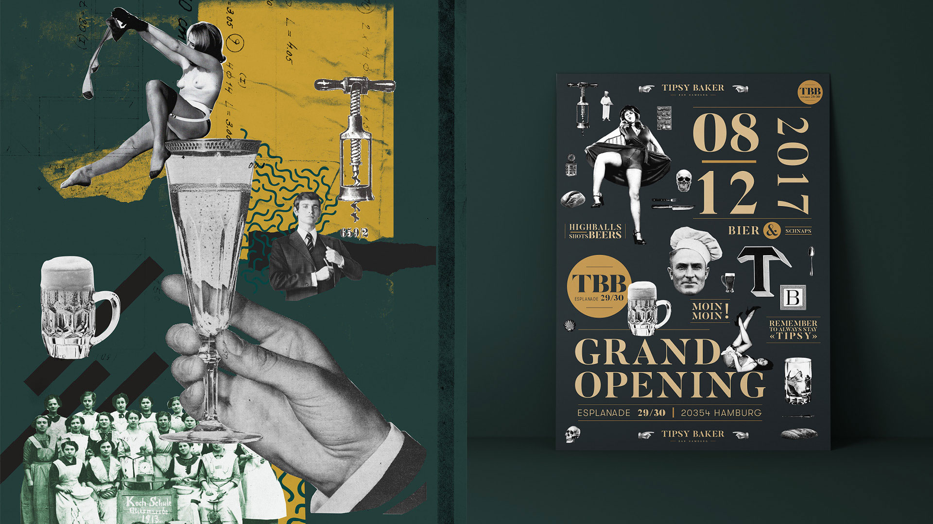 Tipsy baker Bar Hamburg Opening Plakat und collage